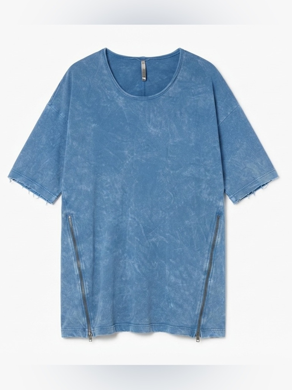 Mono B Washed Blue Short Sleeve Zip-Accent‎ T shirt dress Oversized Sz M A11-086